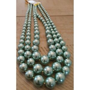 Pearl (faux) Three-Row Collar Necklace Aqua NWT Beautiful & Elegant New with Tag